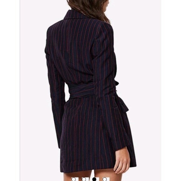 Bec Bridge Mia Wrap Blazer Mini Dress Size 8 Linen Navy Blue Red - Picture 2 of 9